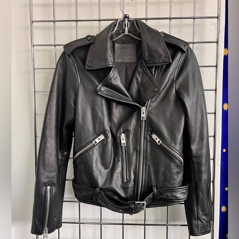 ALLSAINTS Balfern Leather Biker Jacket Color Black size US 6